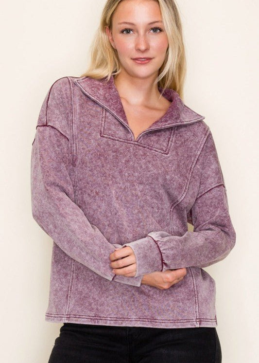 Burgundy Mineral Wash Pullover - The Nines