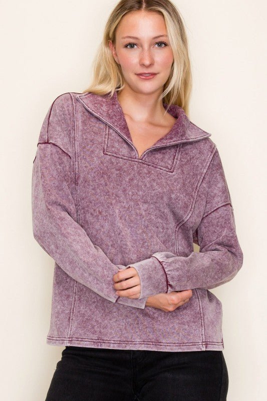 Burgundy Mineral Wash Pullover - The Nines