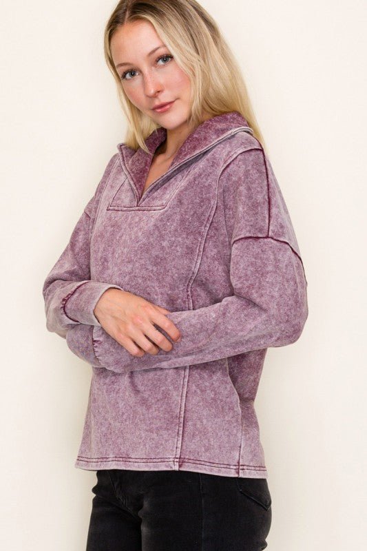 Burgundy Mineral Wash Pullover - The Nines