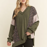Olive Floral Ribbed Top - The Nines
