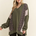 Olive Floral Ribbed Top - The Nines