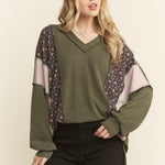 Olive Floral Ribbed Top - The Nines