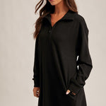 Soft Brushed Quarter Zip Sweatshirt Pocket Dress - 3 colors! - The Nines