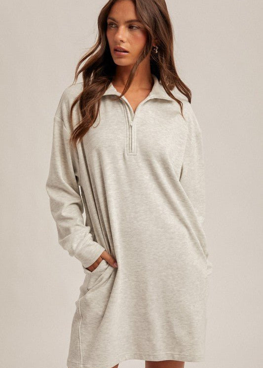Soft Brushed Quarter Zip Sweatshirt Pocket Dress - 3 colors! - The Nines