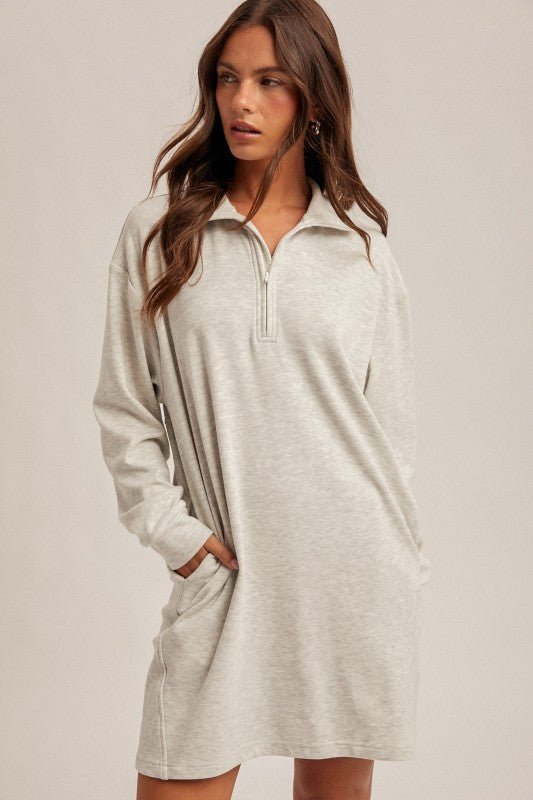 Soft Brushed Quarter Zip Sweatshirt Pocket Dress - 3 colors! - The Nines
