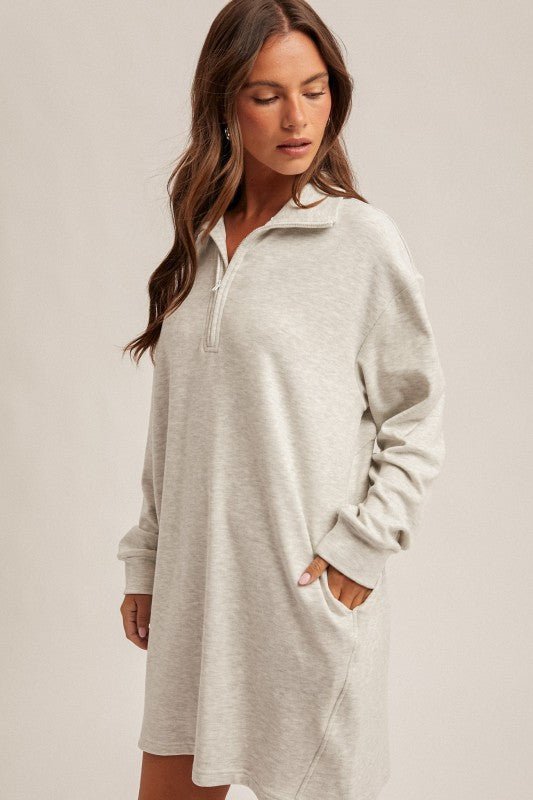 Soft Brushed Quarter Zip Sweatshirt Pocket Dress - 3 colors! - The Nines