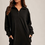 Soft Brushed Quarter Zip Sweatshirt Pocket Dress - 3 colors! - The Nines