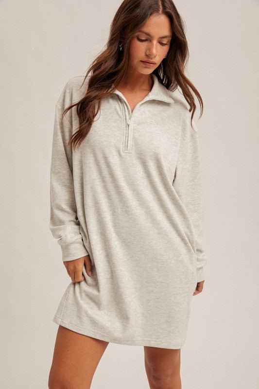 Soft Brushed Quarter Zip Sweatshirt Pocket Dress - 3 colors! - The Nines