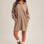 Soft Brushed Quarter Zip Sweatshirt Pocket Dress - 3 colors! - The Nines