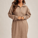 Soft Brushed Quarter Zip Sweatshirt Pocket Dress - 3 colors! - The Nines