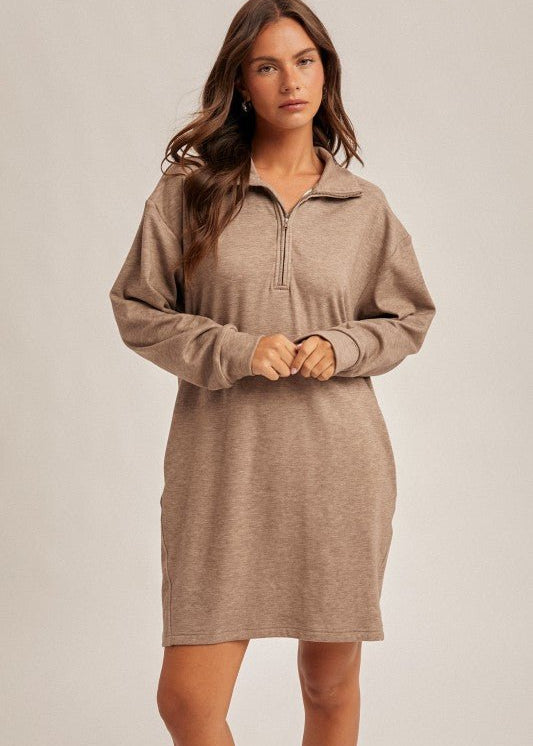 Soft Brushed Quarter Zip Sweatshirt Pocket Dress - 3 colors! - The Nines