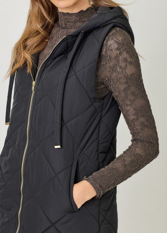 Quilted Gold Zip Puffer Vest - 3 Colors! - The Nines