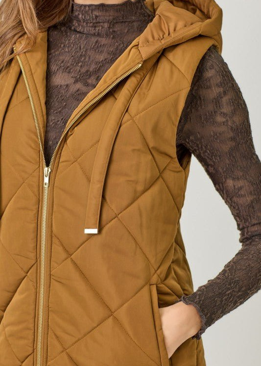 Quilted Gold Zip Puffer Vest - 3 Colors! - The Nines