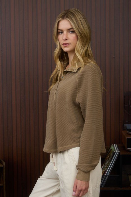 Washed Ribbed Snap Button Top - 2 Colors! - The Nines