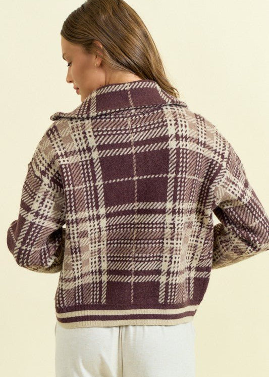 Brown Plaid Sweater Jacket - The Nines