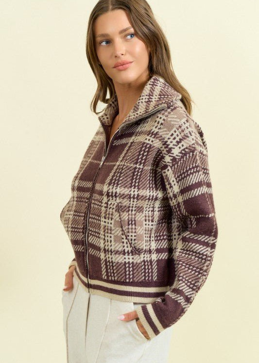 Brown Plaid Sweater Jacket - The Nines
