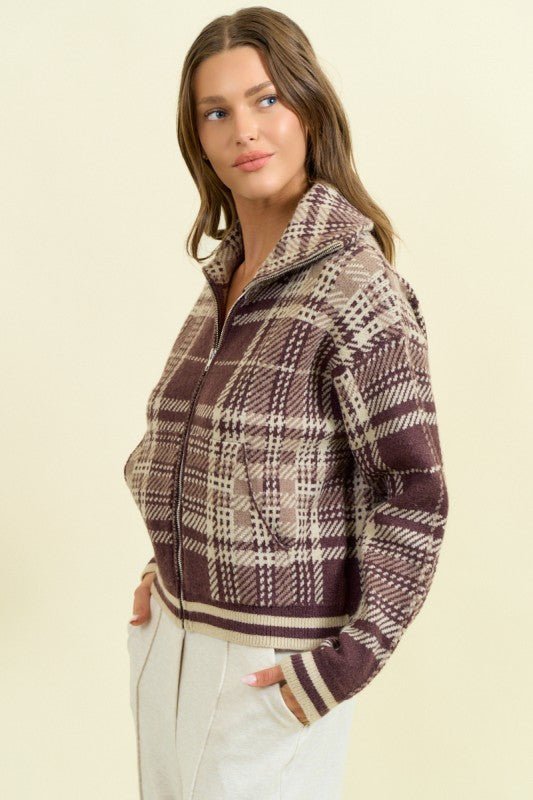 Brown Plaid Sweater Jacket - The Nines