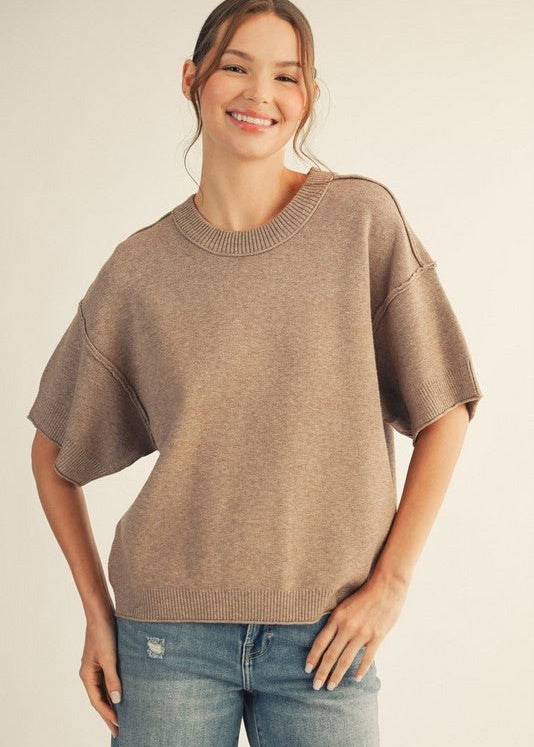 Raw Edge Short Sleeve Sweaters - 3 Colors! - The Nines