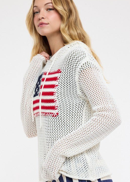 American Flag Open Knit Hoodie - The Nines