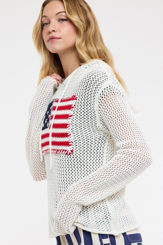 American Flag Open Knit Hoodie - The Nines