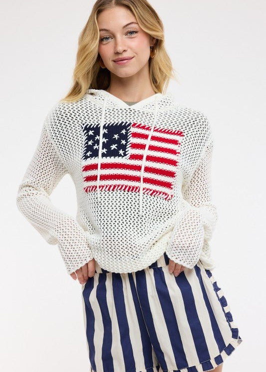 American Flag Open Knit Hoodie - The Nines