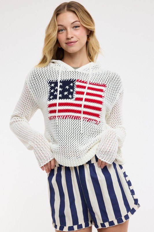 American Flag Open Knit Hoodie - The Nines