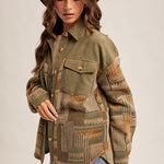 Olive Fleece & Corduroy Shacket - The Nines