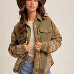 Olive Fleece & Corduroy Shacket - The Nines