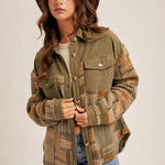 Olive Fleece & Corduroy Shacket - The Nines