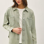 Soft Washed Denim Shacket - Sage