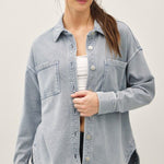 Soft Washed Denim Shacket - Dusty Blue