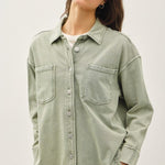 Soft Washed Denim Shacket - Sage