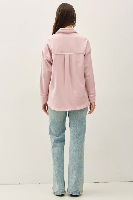 Soft Washed Denim Shacket - Dusty Pink