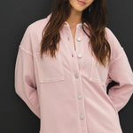 Soft Washed Denim Shacket - Dusty Pink