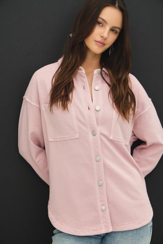 Soft Washed Denim Shacket - Dusty Pink