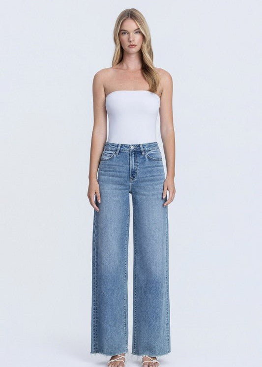 Flying Monkey Raw Hem Closeness High Rise Wide Leg Jean - The Nines