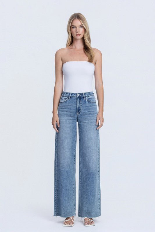 Flying Monkey Raw Hem Closeness High Rise Wide Leg Jean - The Nines