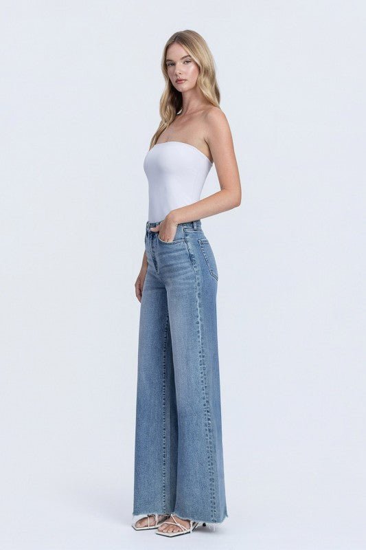 Flying Monkey Raw Hem Closeness High Rise Wide Leg Jean - The Nines