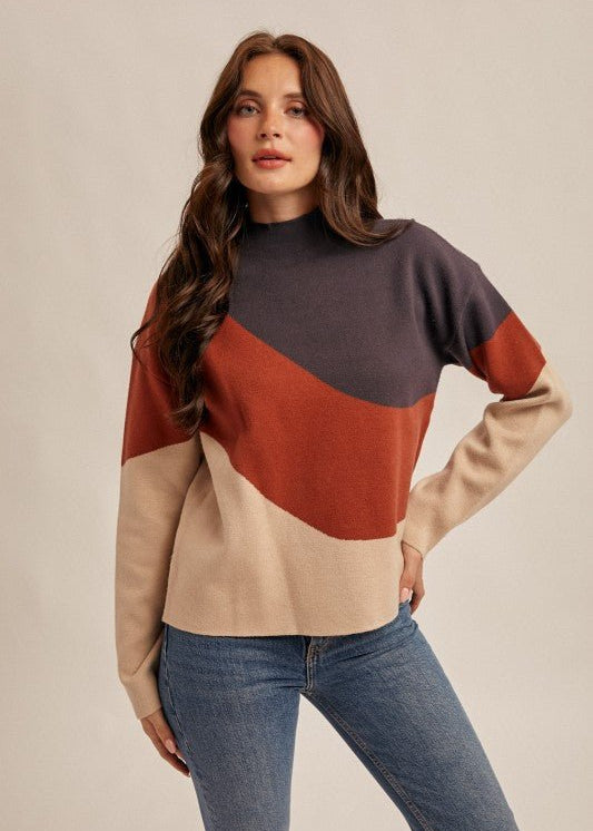 Colorblock Mock Sweater Tops - 2 Colors! - The Nines