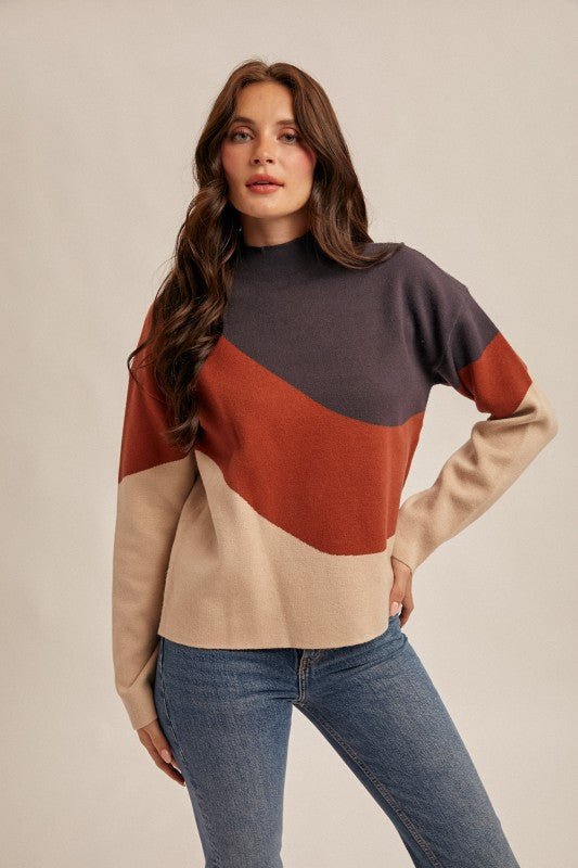 Colorblock Mock Sweater Tops - 2 Colors! - The Nines