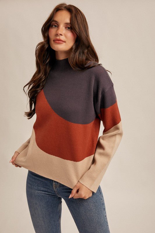 Colorblock Mock Sweater Tops - 2 Colors! - The Nines