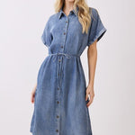 Medium Wash Denim Short Sleeve Dress - The Nines