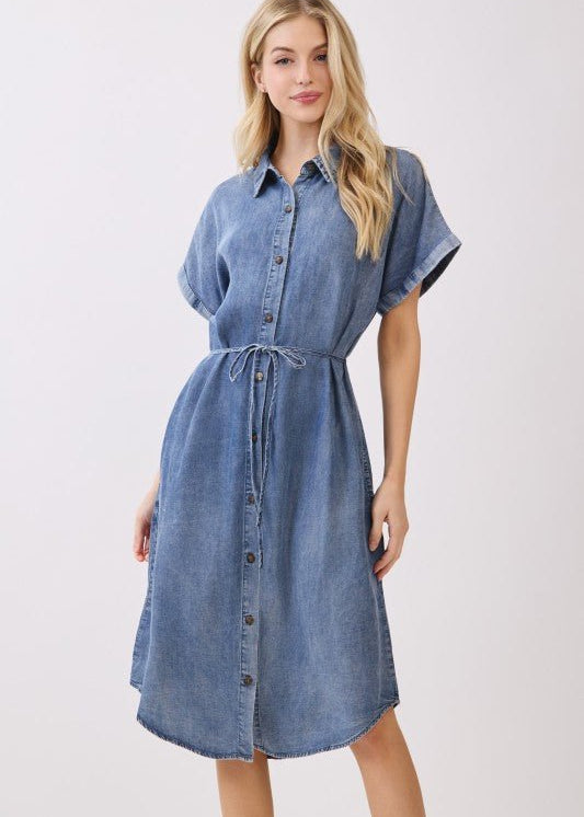 Medium Wash Denim Short Sleeve Dress - The Nines