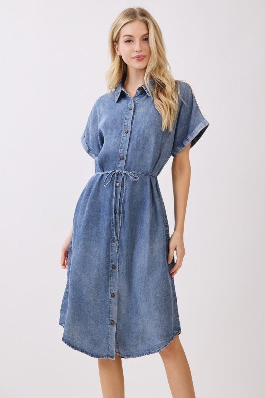 Medium Wash Denim Short Sleeve Dress - The Nines