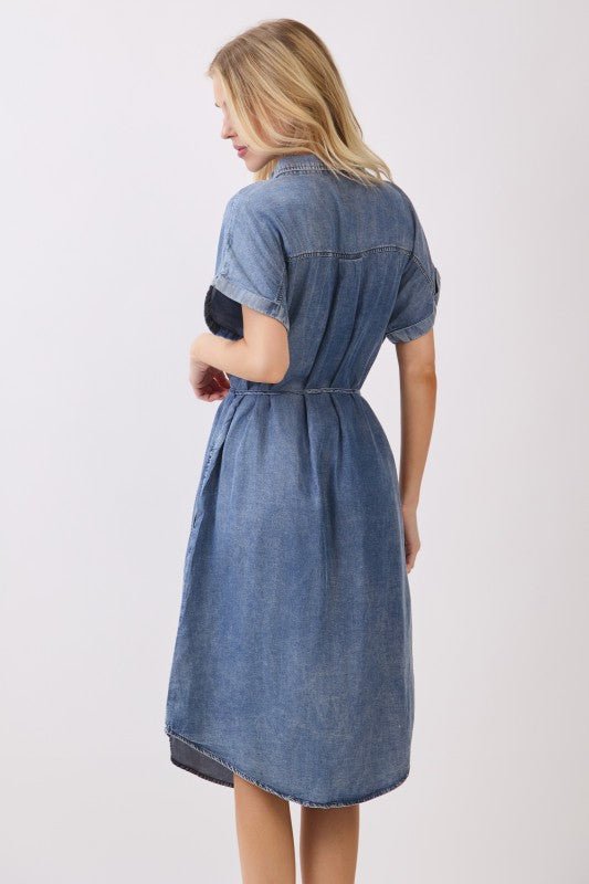 Medium Wash Denim Short Sleeve Dress - The Nines