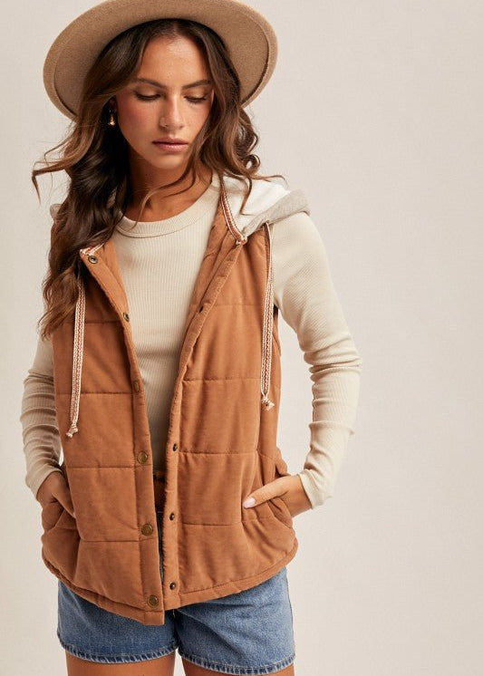Contrast Trim Hooded Puffer Vest - 2 colors! - The Nines