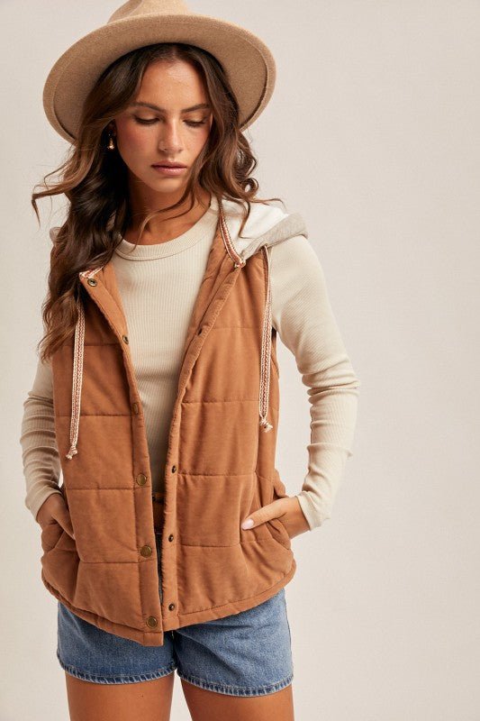 Contrast Trim Hooded Puffer Vest - 2 colors! - The Nines