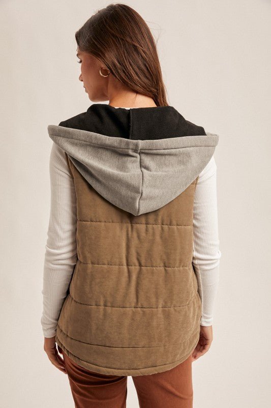 Contrast Trim Hooded Puffer Vest - 2 colors! - The Nines