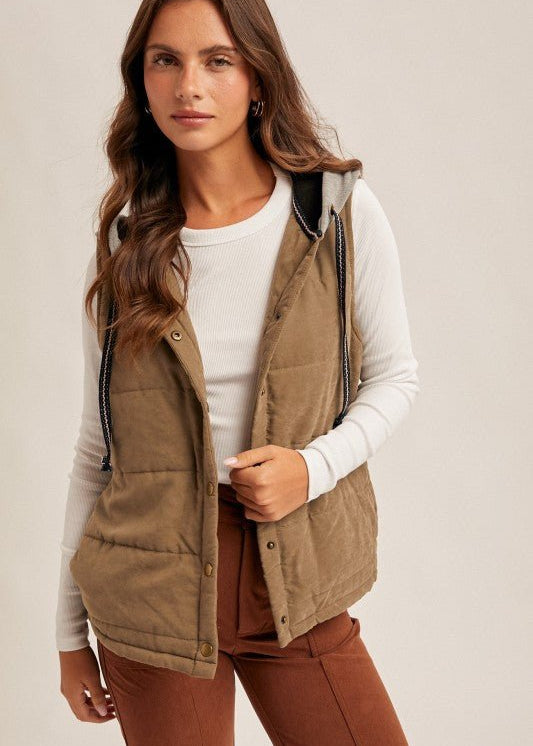 Contrast Trim Hooded Puffer Vest - 2 colors! - The Nines