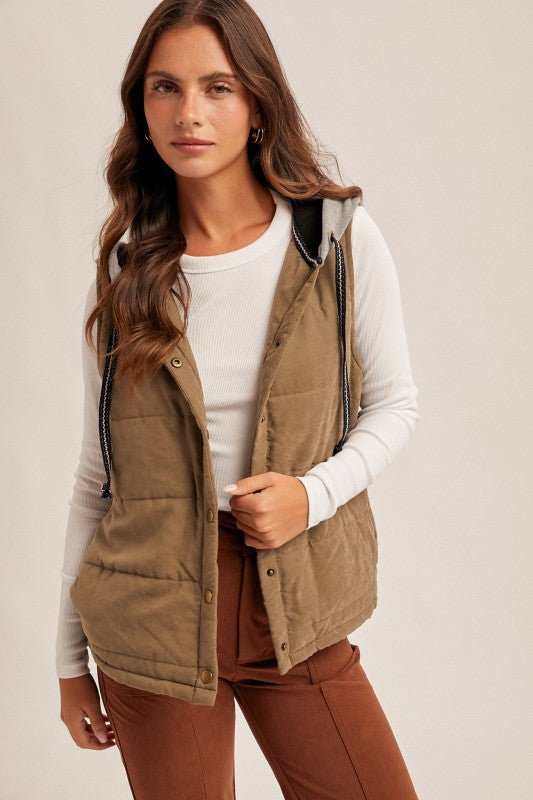 Contrast Trim Hooded Puffer Vest - 2 colors! - The Nines